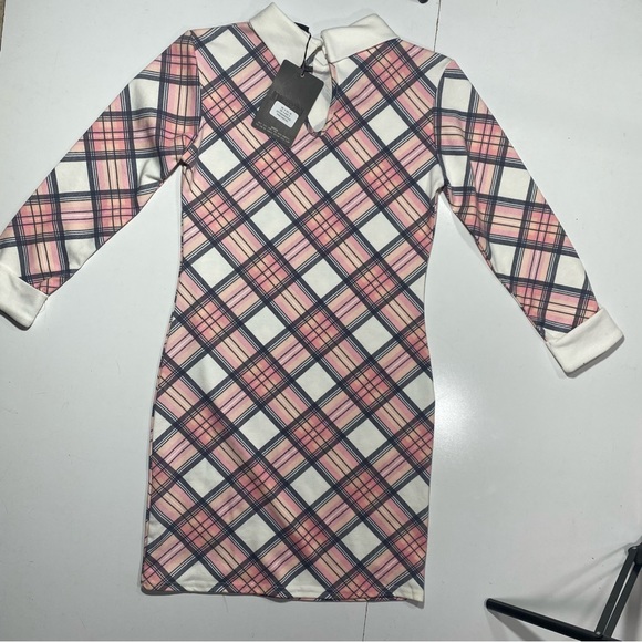 Missguided Pink & White Plaid Checkered Peter Pan Collar School Girl Dress NWT 4 - Picture 3 of 11